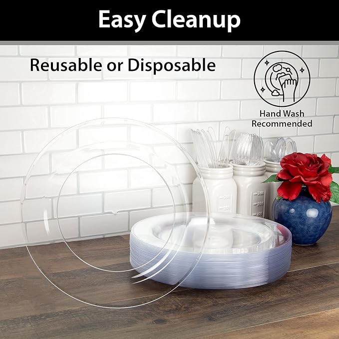 Lillian Tablesettings 240 Count Plastic Plates 10.25 inch Premium Quality Heavyweight China Like Disposable Plates, Wedding and Party Dinnerware, Crystal Clear - Value Pack 240 Count