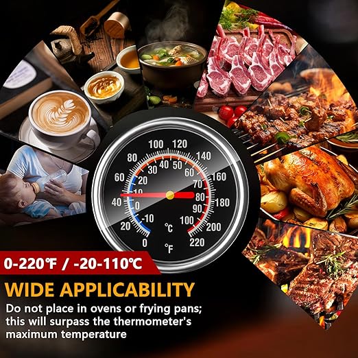Meat Thermometer - Instant Read Food Thermometer with 5.5-Inch Stainless Steel Probe for Cooking, Steak, Bread, Chicken, Grilling, Milk, Tea & Coffee - 1.5-Inch Dial Kitchen Temperature (2PCS)