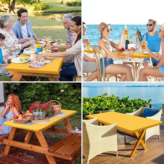 homing Rectangle Table Cloth Cover, Waterproof Polyester Elastic Fitted Tablecloth, Fits for 4 Foot Folding Tables, Washable Table Protector for Fall, Thanksgiving (Mustard Yellow, 30" x 48")