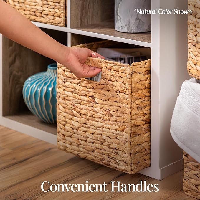 Best Choice Products 12x12in Pack of 5 Cube Storage Baskets, Water Hyacinth Multipurpose Collapsible Organizers, Handwoven Laundry Totes for Laundry, Living Room, Kids Room & Nursery - Gray