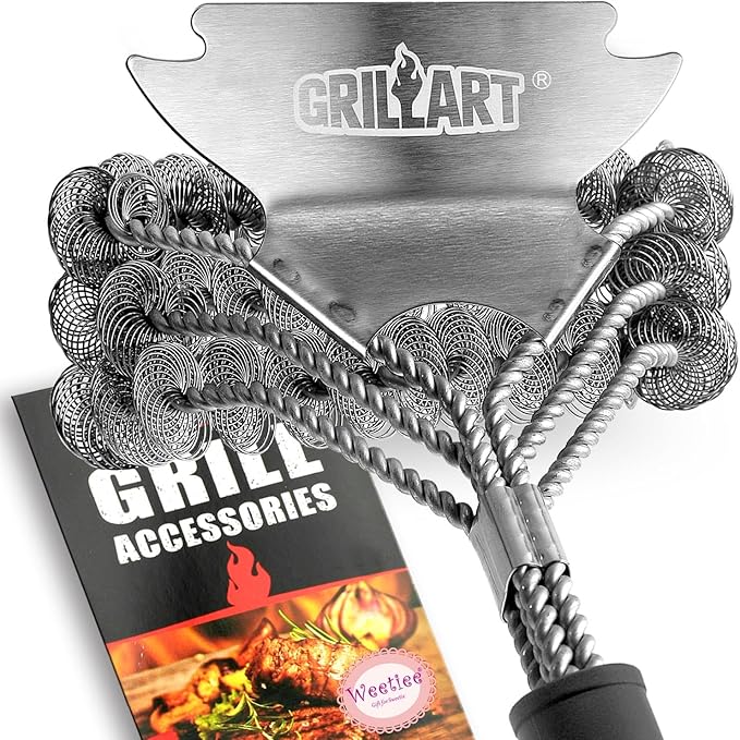 GRILLART Grill Brush and Scraper Bristle Free – Safe BBQ Brush for Grill – 18'' Stainless Grill Grate Cleaner - Safe Grill Accessories for Porcelain/Weber Gas/Charcoal Grill – Gifts for Grill Wizard