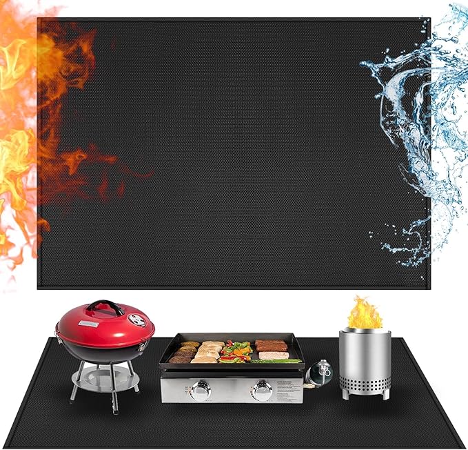 36x48in Heat Resistant Grill Mats for Outdoor Grill to Protect Your Prep Table and Outdoor Grill Table - Fire Proof & Water Proof & Oil Proof BBQ Mat - Black (1mm)