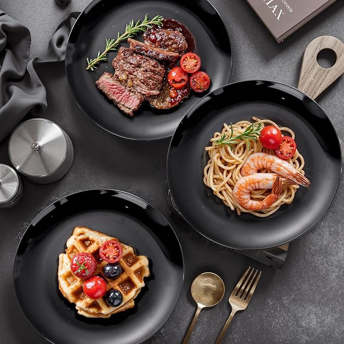 PULOTE 60 PCS Black Plastic Plates - Include 30 Dinner and 30 Dessert Plates, Black Disposable for Party,Birthday & New Year