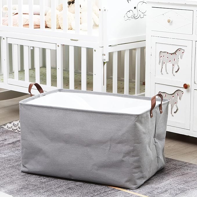 Hinwo 70L Extra Large Storage Bins, 2-Pack Closet Organizers and Storage, Foldable Clothes Storage Baskets with Handles, Containers for Clothing, Blanket, Comforters, Toys, Bedding (Gray)