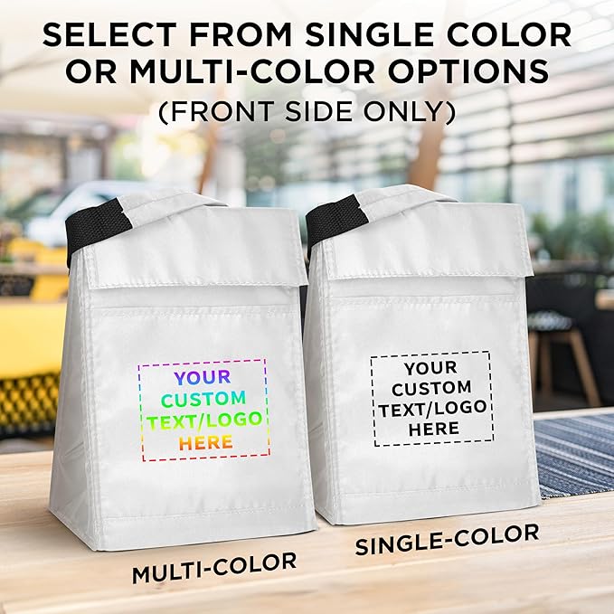 DISCOUNT PROMOS 100 Hook and Loop Insulated Lunch Bags Set - Customizable Text, Logo - Polyester, Durable, Vibrant, Reusable - White