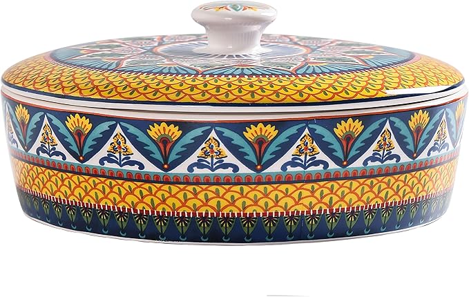 Bico Havana Ceramic Tortilla Warmer, 8.9 Inch Tortilla Holder with Lid for Taco Bread Pancake for Mexican Night and Party, Microwave and Dishwasher Safe