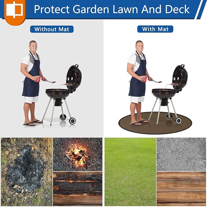 Anze Round Under Grill Mat for Outdoor Grill, 39 Inch Anti-Slip BBQ Floor Mats, Easy to Clean Reusable Fireproof Grill Pad, Oil-Proof Waterproof Protector for Deck Fireplace Pit Mat Brown