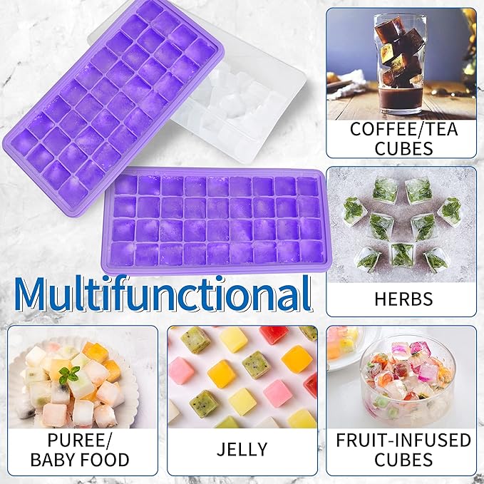 Food-grade Silicone Ice Cube Tray with Lid and Storage Bin for Freezer, Easy-Release 2 * 36 Small Nugget Ice Trays 1 ice Bucket & Scoop, Flexible Ice Cube Molds with Ice Container