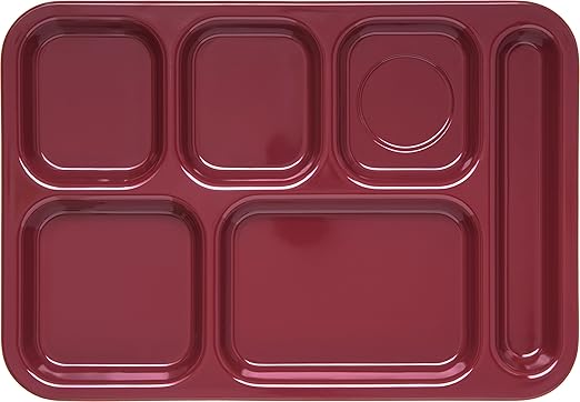 Carlisle FoodService Products Right Hand 6-Compartment Melamine Tray 14.5" x 10" - Dark Cranberry