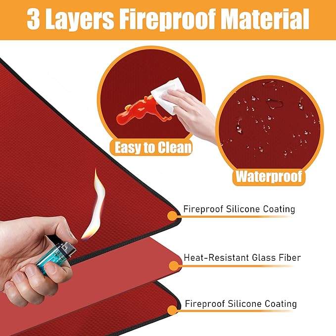 25x19.5in Heat Resistant Grill Mats for Outdoor Grill to Protect Your Prep Table and Outdoor Grill Table - Fire Proof & Water Proof & Oil Proof BBQ Mat - Red (1mm)