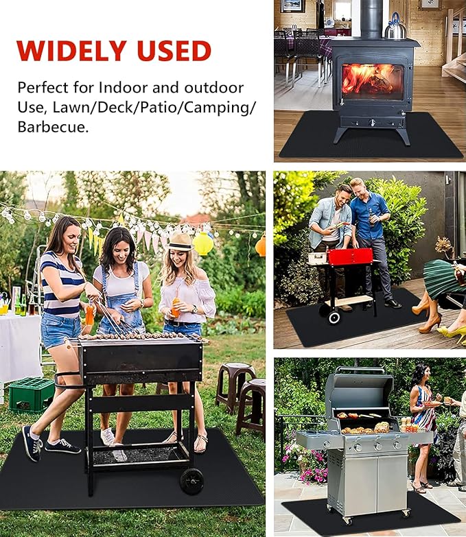 90 x 48 inch Under Grill Mats for Outdoor Grill, Double-Sided Fireproof Deck and Patio Protector Mat, BBQ Mat for Under BBQ, Waterproof Oil-Proof Grill Floor Pads Fire Pit Mat Fireplace Mat