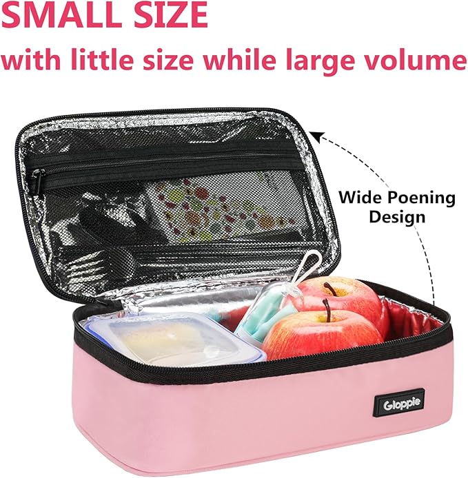 Gloppie Small Lunch Bag - Insulated Lunch Box, Mini Lunchbox Lunch Cooler Bag, Petty Food Containers, Snack Bag, for Adult, Pink