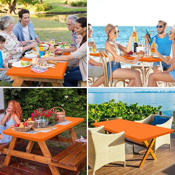 homing Rectangle Table Cloth Cover, Waterproof Polyester Elastic Fitted Tablecloth, Fits for 4 Foot Folding Tables, Washable Table Protector for Picnic, Camping, Outdoor (Orange, 24" x 48")
