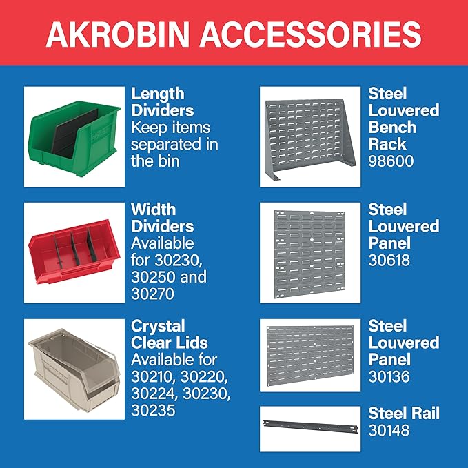 Akro-Mils 30235 AkroBins Plastic Storage Bins, Space-Saving Stackable Bins for Garage, Pantry, Craft Organization, 11" x 11" x 5", Yellow, 6-Pack