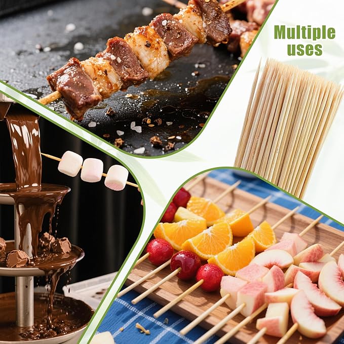 200PCS 10 inch Bamboo Skewers for BBQ,Appetizer,Fruit,Cocktail,Kabob,Chocolate Fountain,Grilling,Kitchen, Crafting and Party. More Size Choices 6"/8"/10"/12"/36"