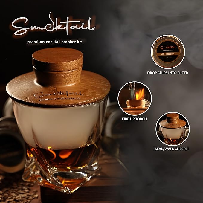 Cocktail Premium Smoker Kit by Smoktail - Premium Bourbon Smoker Kit for Crafting Exquisite Smoky Cocktails for Men and Women - Experience Blend of Bourbon and Smoke (Without Butane)