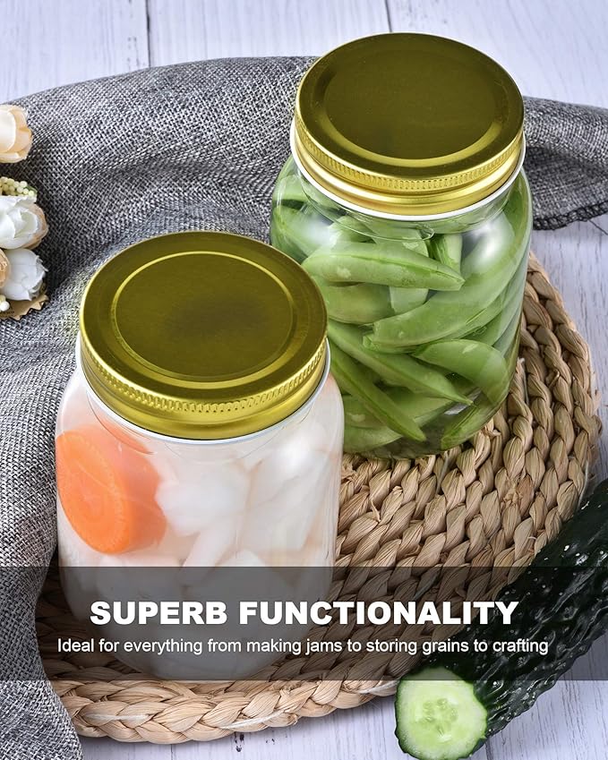 16 oz Mason Jars With Lids Regular Mouth 15 Pack-16 oz Glass Jars with Gold Lids,Bulk Pint Clear Glass Jars For Meal Prep, Food Storage With 20 Labels