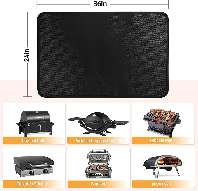 24x36in Heat Resistant Grill Mats for Outdoor Grill to Protect Your Prep Table and Outdoor Grill Table - Fire Proof & Water Proof & Oil Proof BBQ Mat - Black (1mm)