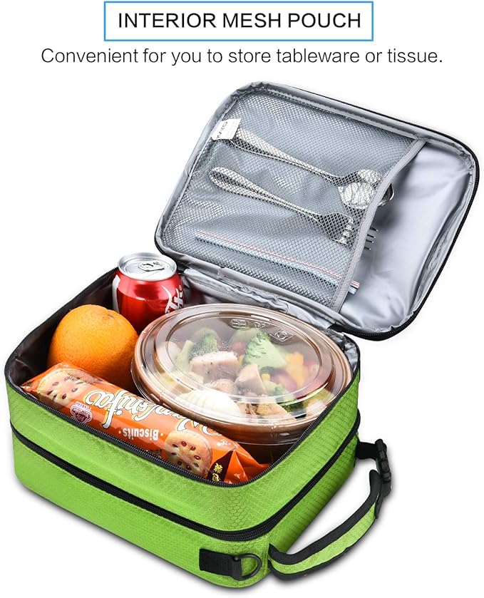 Tirrinia Expandable Insulated Lunch Bag for Men Women – Leakproof Reusable Cooler LunchBox for Kids & Adults with Shoulder Strap, Perfect for Work, School, Office, Travel,Green