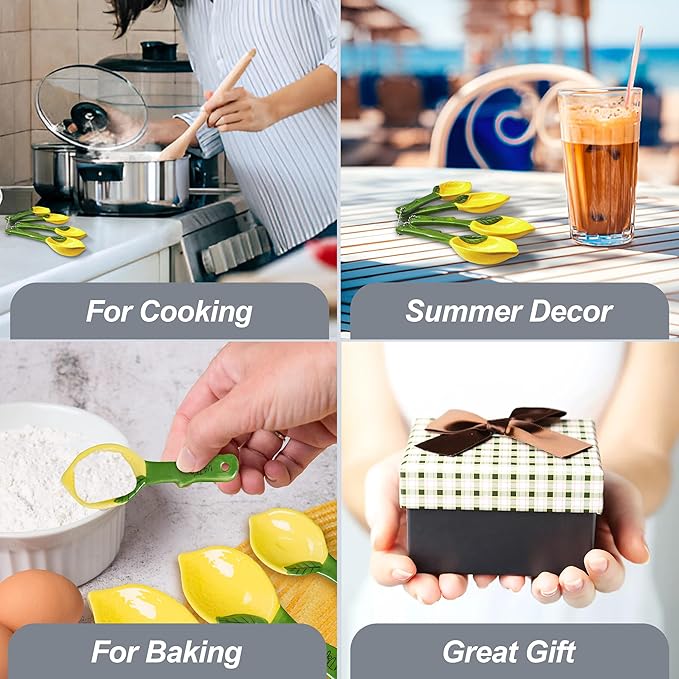 Lemon Ceramic Spoons Set: Lemon Shaped Measuring Spoons: 1 Tablespoon, 1 Teaspoon, 1/2 Teaspoon and 1/4 Teaspoon