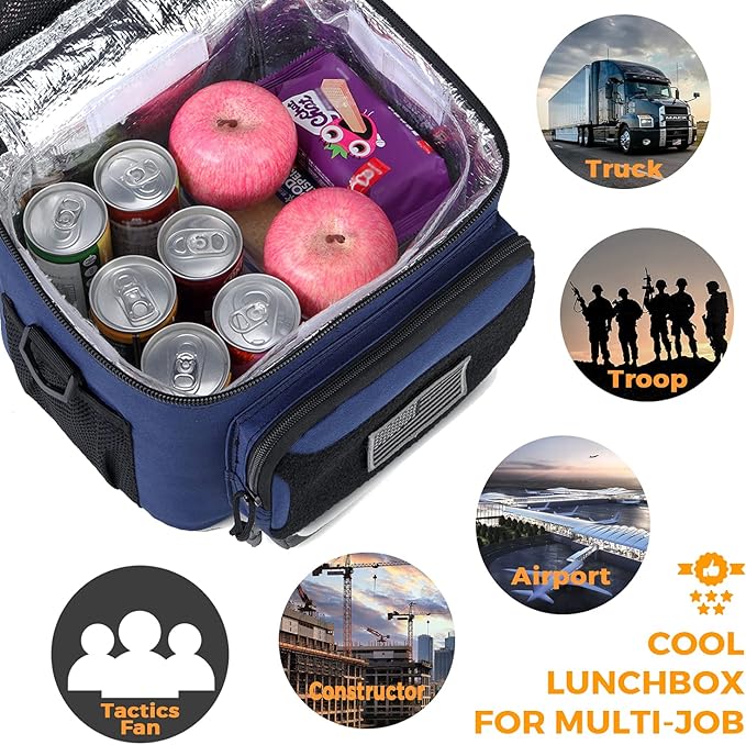 DBTAC Tactical Lunch Bag for Men Women, 12 Cans Insulated Lunch Box for Adult | 9L Leakproof Lunch Cooler Tote for Work Office Outdoor Travel | Soft Easy To Clean Liner x2, Urban Blue
