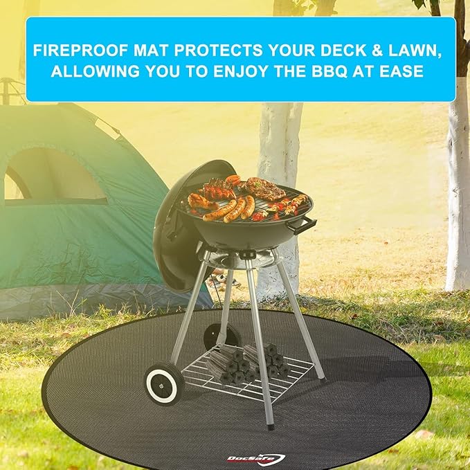DocSafe 42" Round Fire Pit Mat, 4-Layer Fireproof Under Grill Mat Heat Insulated Indoor Fireplace Pad Protector for Decks,Patios,Grass,BBQ Smoker, Portable Reusable Oil-Proof and Waterproof, Black