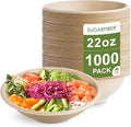[1000 Count]Sugarfiber by Harvest 22oz Round Bowls PFAS Free with PLA coating - Compostable Heavy-Duty Eco-Friendly Disposable Bagasse Bowl Sugarcane made plant fibers for Meal Prep