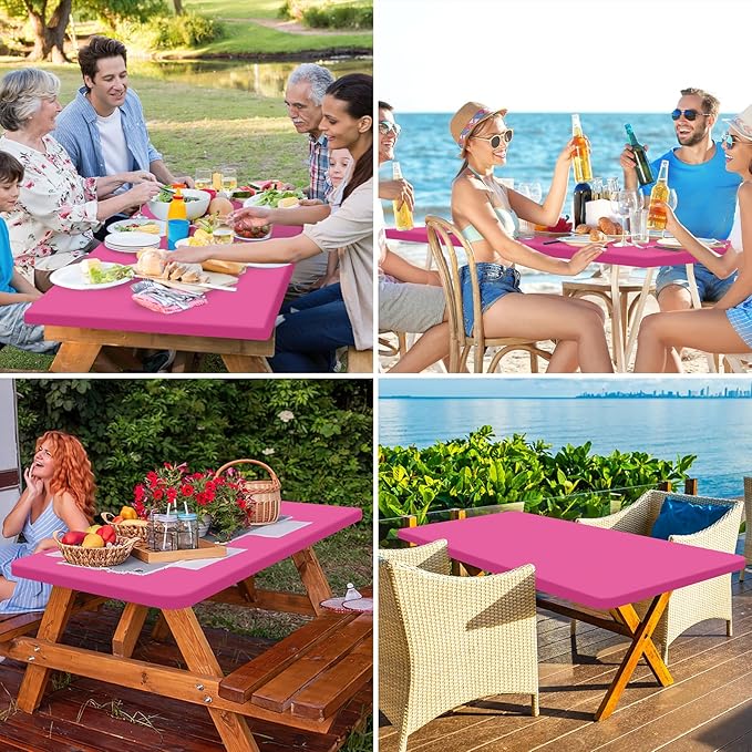 homing Rectangle Table Cloth Cover, Waterproof Polyester Elastic Fitted Tablecloth, Fits for 4 Foot Folding Tables, Washable Table Protector for Picnic, Camping, Outdoor (Rose Pink, 24" x 48")