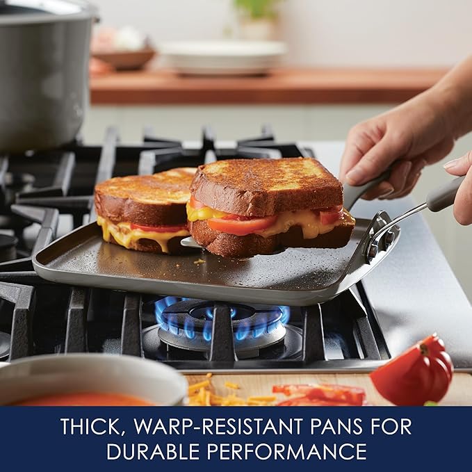 Rachael Ray Cook + Create Nonstick Stovetop Griddle/Grill Pan, Square, 11 Inch, Gray