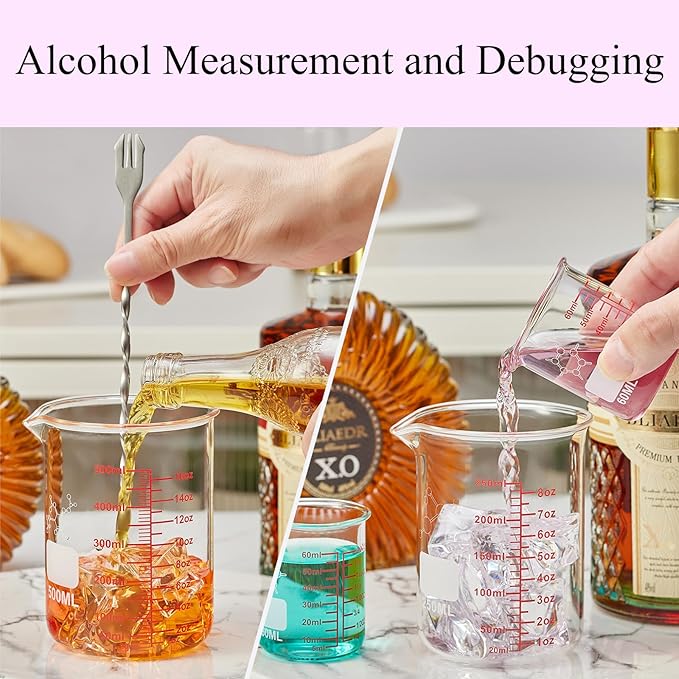 High Borosilicate Glass Measuring Cup Set-V-Shaped Spout,Includes 60ml(2OZ), 120ml(4OZ), 250ml(8OZ), 500ml(16OZ), and 1000ml (32OZ) for Kitchen or Restaurant, Easy to Read