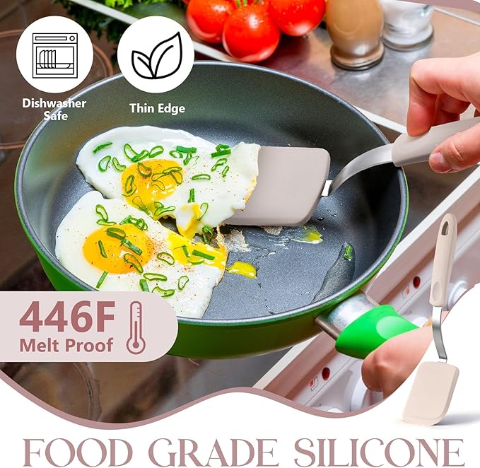 Silicone Cookie Spatula Turner 2 Pack Mini Brownie Spatula Flexible Kitchen Small Silicone Turner for Nonstick Cookware Heat Resistant No Scratch Flipper for Egg Pancake(Khaki)