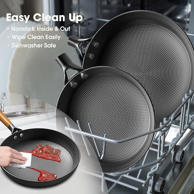 imarku Pot Set with Removeable Handle, 8inch & 12inch Honeycomb Nonstick Frying Pan Set, Dishwasher Safe, Oven Safe Fast Heating Pots and Pans Set, Induction Non Stick Frying Pans