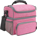 FlowFly Double Layer Cooler Insulated Lunch Bag Adult Lunch Box Large Tote Bag for Men, Women, With Adjustable Strap,Front Pocket and Dual Large Mesh Side Pockets