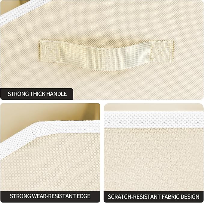 Storage Bins for Shelves - Small Trapezoid Closet Shelf Organizer, Fabric Organization Bins with Handles, Storage Baskets for Clothes, Towel, Purse, 6 Pack, Beige