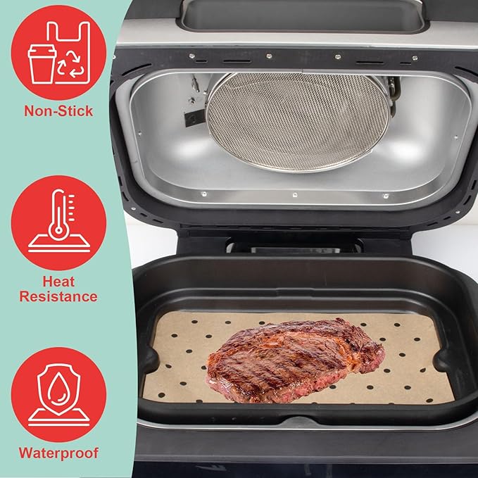 Grill Plate & Air Fryer Liners for Ninja FG551 Foodi Smart XL 6-in-1 Indoor Grill, Disposable Perforated Paper & Non-Stick Air Frying Griddle Pan for Ninja Air Fryer Accessories,14.2'' x 9.9''