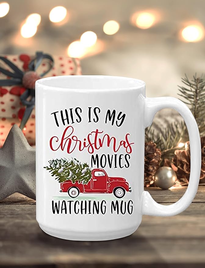 BLUE RIBBON Christmas Gifts Coffee Mug,This is My Christmas Movies Watching Mug, Funny Coffee Mug from Daughter, Wife and Son – Mug in Decorative Christmas Gift Box (15 oz)