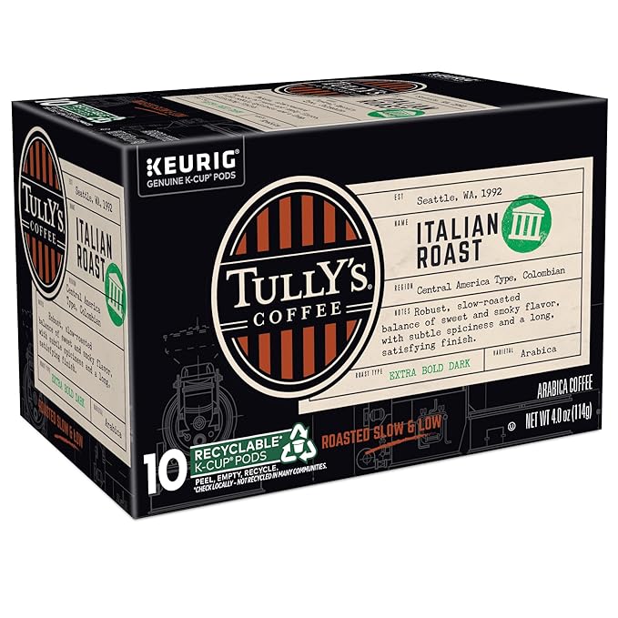 Tully's Coffee Italian Roast, Keurig Single-Serve K-Cup Pods, Dark Roast Coffee, 60 Count (6 Packs of 10)