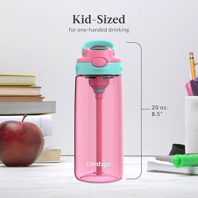 Contigo Aubrey Kids Dinos & Sharks Cleanable Water Bottle with Silicone Straw Spill-Proof Lid Dishwasher Safe 14oz 2-Pack (Pack of 4)