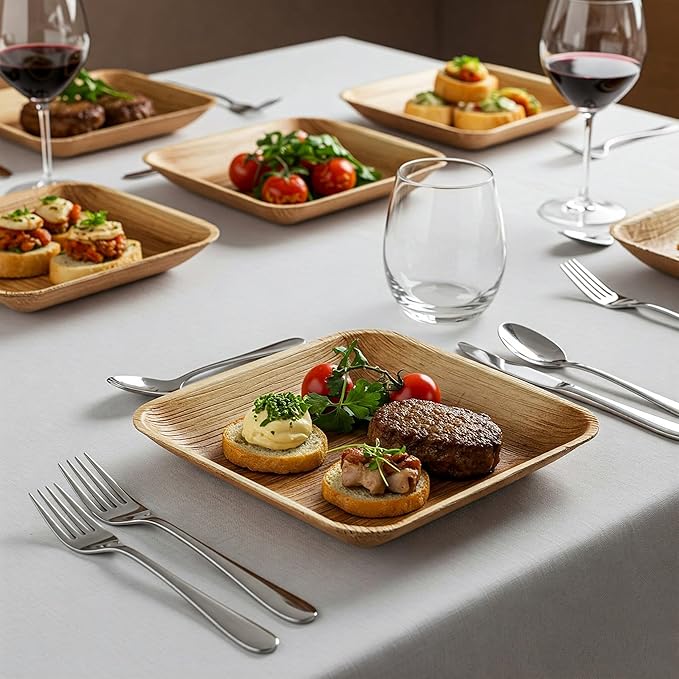 100% Natural 10" & 7" Palm Leaf Square Plate (50-pack), Compostable & Biodegradable Dinnerware for Catering, Birthdays, Halloween, BBQs, Thanksgiving, Alternative to Paper & Bamboo Plates Disposable