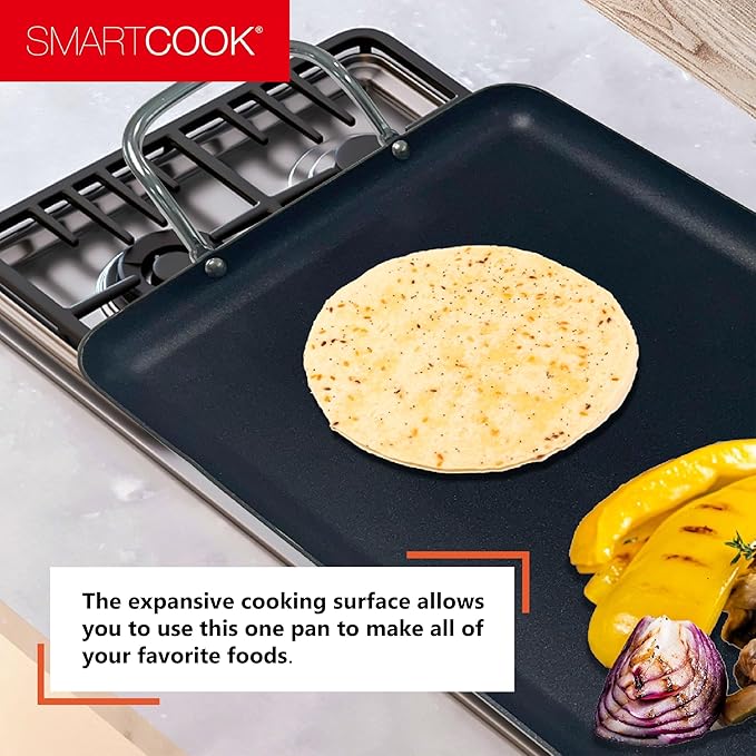 19inch Nonstick Double Griddle Pan, Comales para Tortillas Griddle Pan Burner Skillet with Handles for Stove Top - Coating & Heat Resistant for Frying, Searing, Grilling, Browning