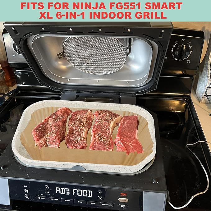 Griddle Pan and Air Fryer Liners for Ninja Foodi FG551/DG551 Smart XL 6-in-1 Grill Accessories, Non-Stick Upgraded Ceramic Cooking Pot for Ninja Foodi DG551 Replacement Parts, 100 PCS Parchment Paper