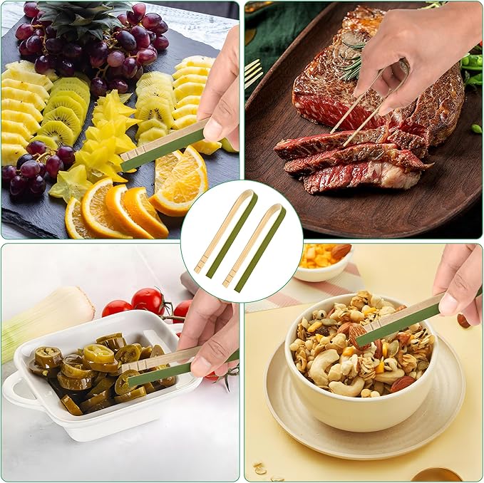 200 Pcs Mini Bamboo Tongs, 4 Inch Wooden Disposable Cooking Utensils, Charcuterie Boards Accessories, Natural Toast Tongs for Cooking and Serving Food
