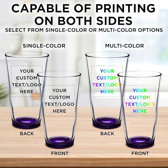 Custom Arc Pint Glass 16 oz. Set of 50, Personalized Bulk Pack - Beer Glasses, Heavy Duty Drinkware - Purple