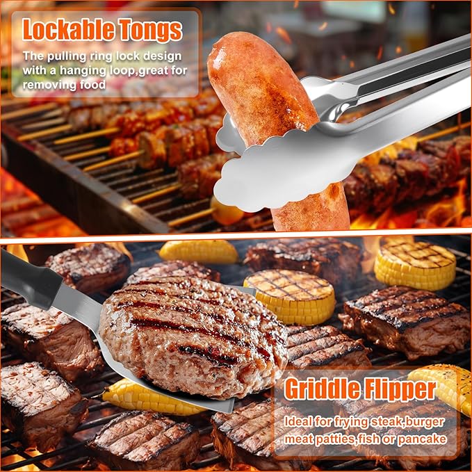 27PCS Griddle Accessories Grill Tools Kit Flat Top Grill Utensils Set, Birthday Gifts for Dad Outdoor Grilling Camping BBQ for Men with Stainless Steel Spatula, Burger Press