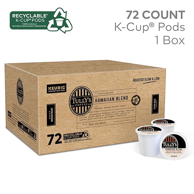Tully's Coffee Hawaiian Blend Keurig Single-Serve K-Cup Pods, Medium Roast, 72 Count