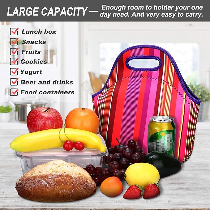 Neoprene Lunch Bag for Women Insulated Lunch Tote Bags Washable Lunch Container Box for Work Picnic Lightweight Meal Prep Bags for Men