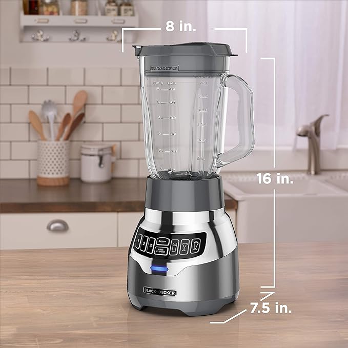 BLACK+DECKER PowerCrush Digital Blender with Quiet Technology, Stainless Steel, BL1300DG-P