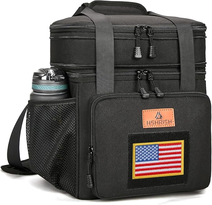 HSHRISH Expandable Lunch Box, Double Deck Large Insulated Lunch Bag for Men, Durable Leakproof Cooler Bag for Men Work Shift Outdoor Trips, 20 Can/15 L, Black