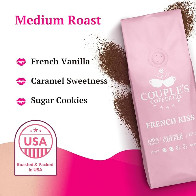 Couple’s Coffee Flavored Ground Coffee | French Vanilla Flavored Coffee | Gives Back to Military Families | French Kiss | Made with 100% Arabica Beans | 12oz