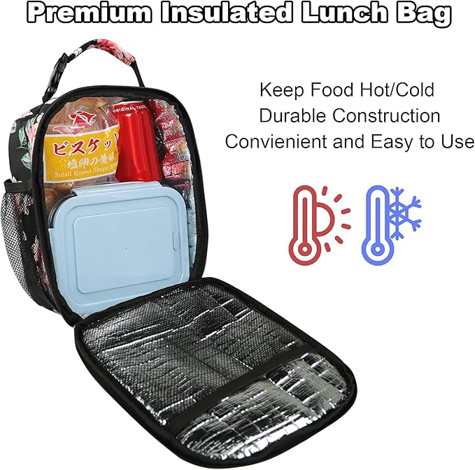 Femuar Lunch Box for Men Women Adults Small Lunch Bag for Office Work Picnic - Reusable Portable Lunchbox, Penoy Flower